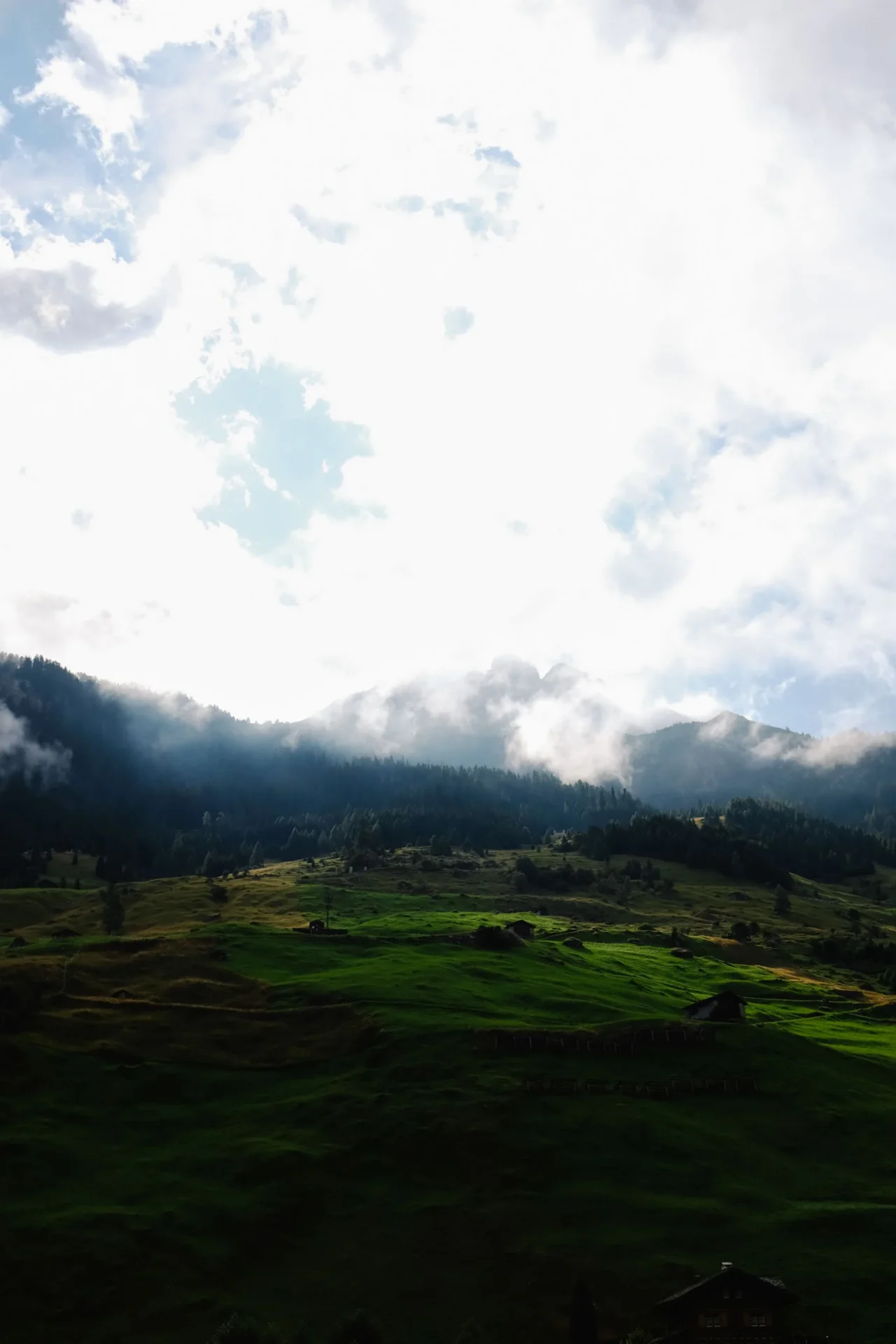 Colinas verdes bajo nubes bajas en el territorio de operación